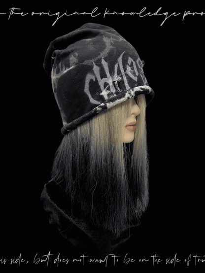 Y2K Black Rolled Hem Tie Dye Studded Glamorous Hat
