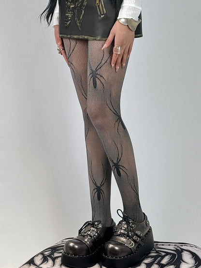 Black&Gray Y2K Spider Pattern Tights