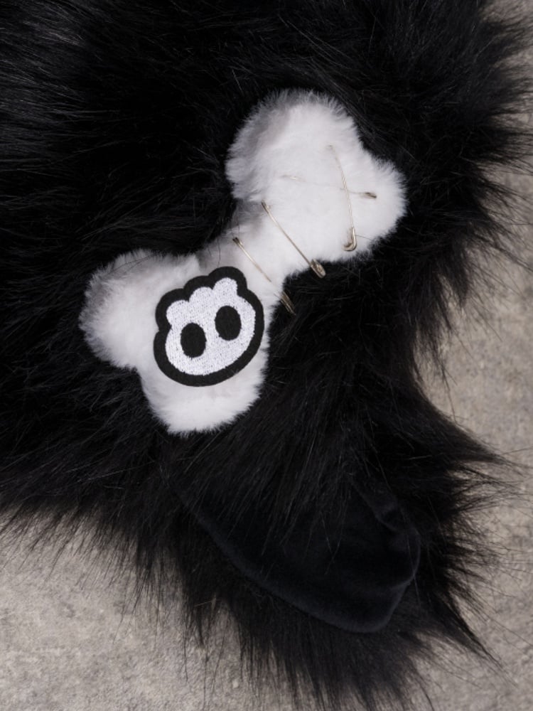 Black Gothic Pompon Charms Plush Cat Ear Hat With Pin Decorated Skeleton Applique Bone