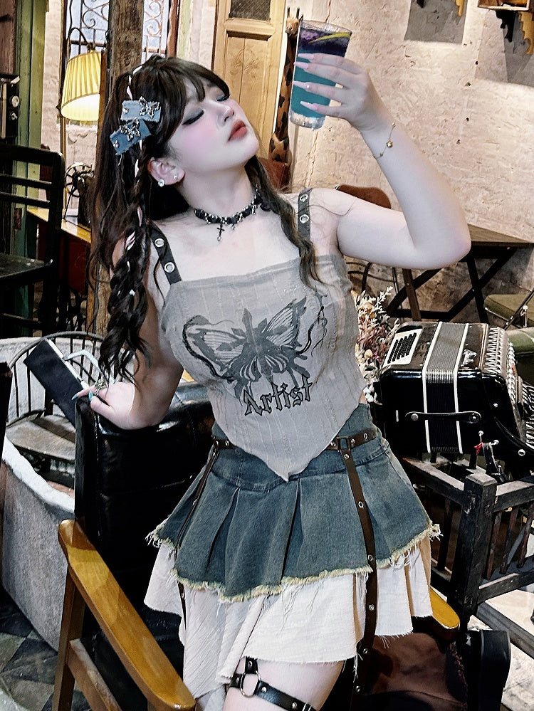 Plus Size Coffee Butterfly Print Y2K Fashion Cami Top