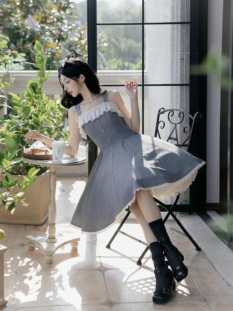 Gray Slim Fit Waist Elegant Lolita Fashion Dress