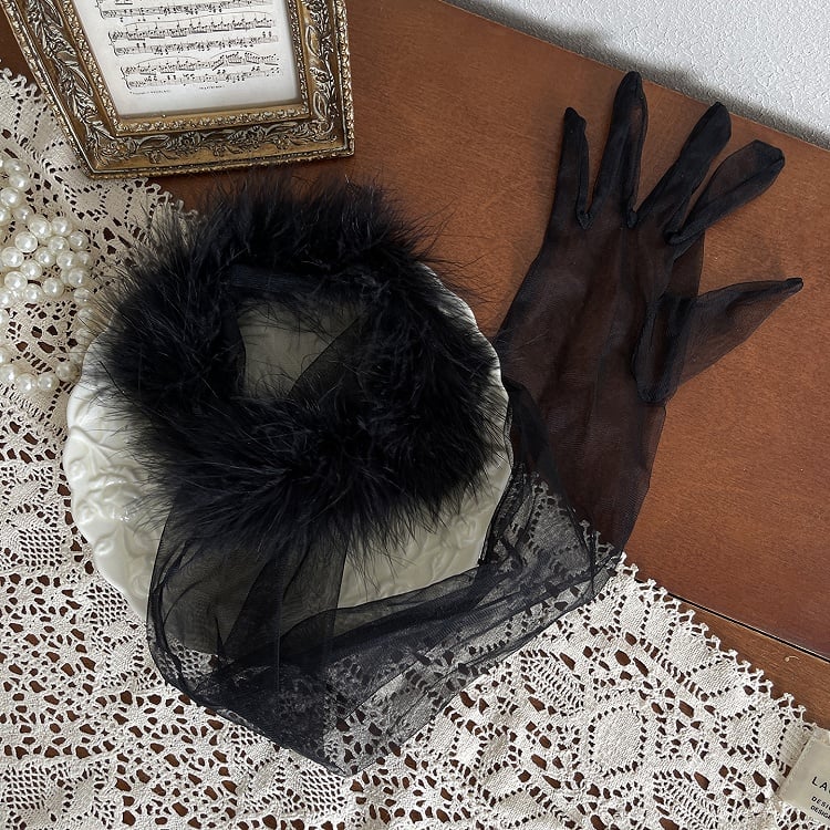 9 Color Options Shaggy Cuffs Tulle Gloves