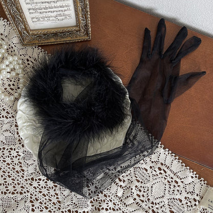 9 Color Options Shaggy Cuffs Tulle Gloves