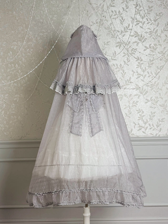 Silver Gray Cascading Ruffle Trimming Cloak