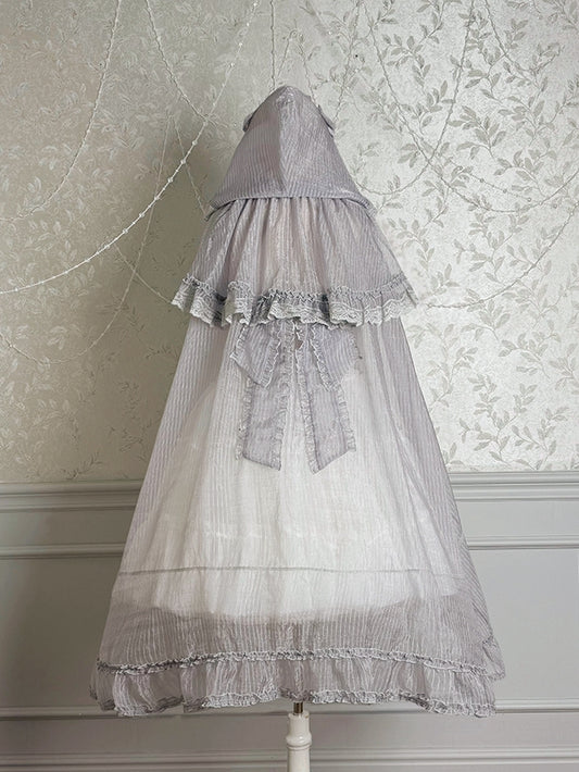 Silver Gray Cascading Ruffle Trimming Cloak
