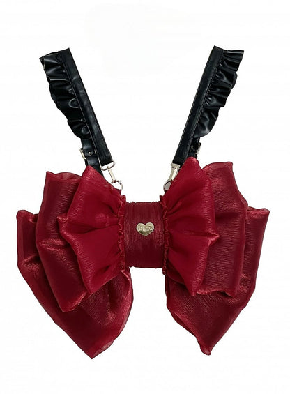 Wine Red Big Bow Backpack Solid Color