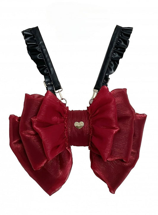 Wine Red Big Bow Backpack Solid Color