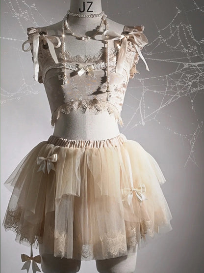 Champagne Ballet Tiered Ruffles Tulle Skirt Bowknots Details
