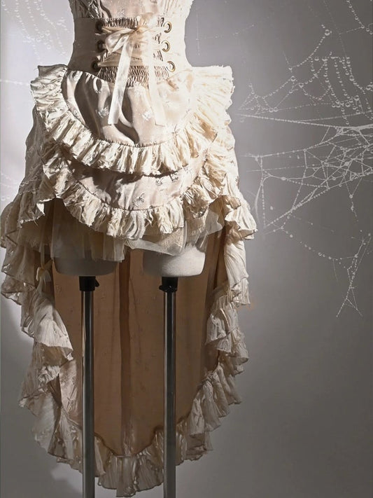 Champagne High Waist Ruffles Train High-low Skirt with Floral Pattern