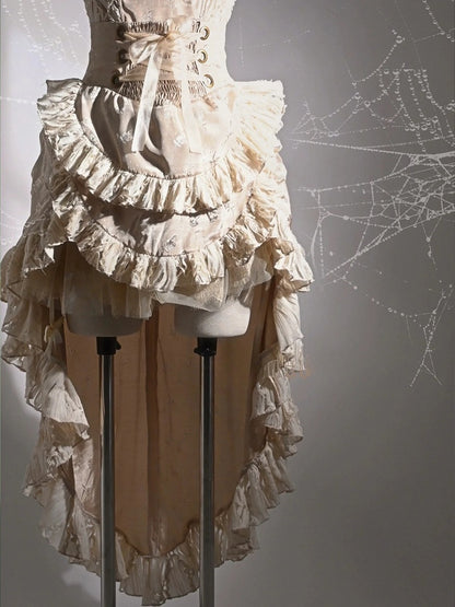 Champagne High Waist Ruffles Train High-low Skirt with Floral Pattern