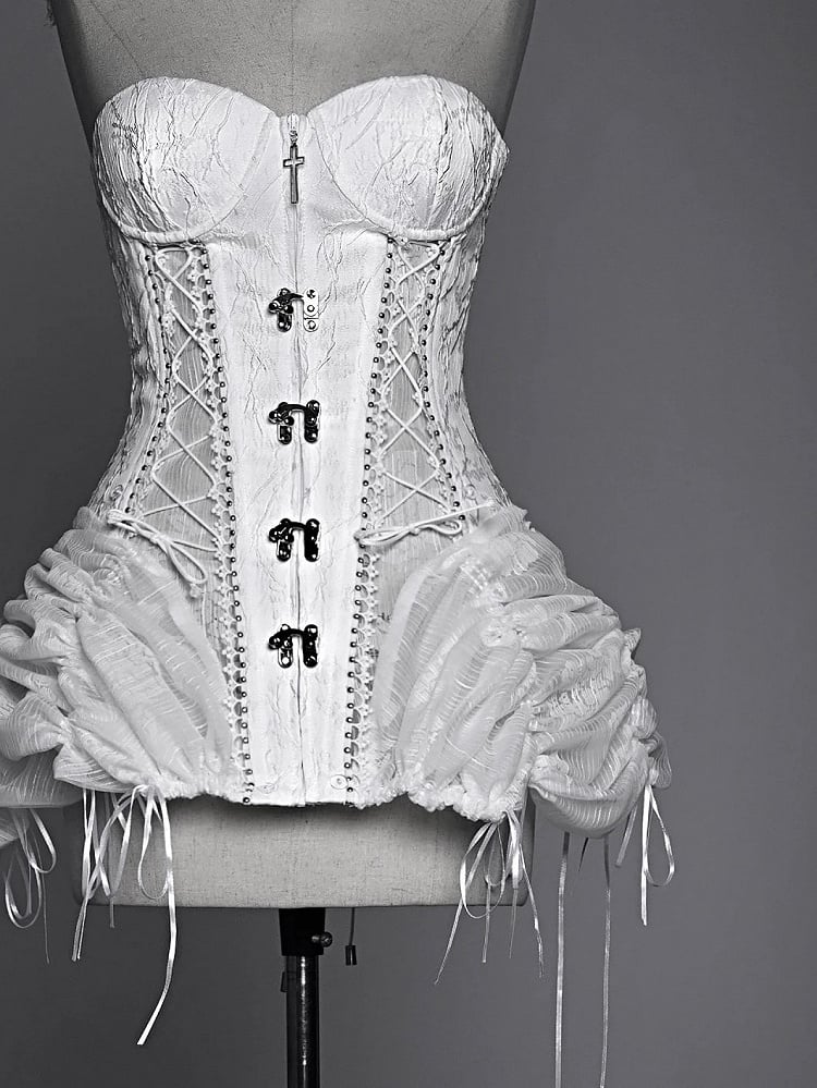 White Goth Bustier Corset Top Lace-up Back
