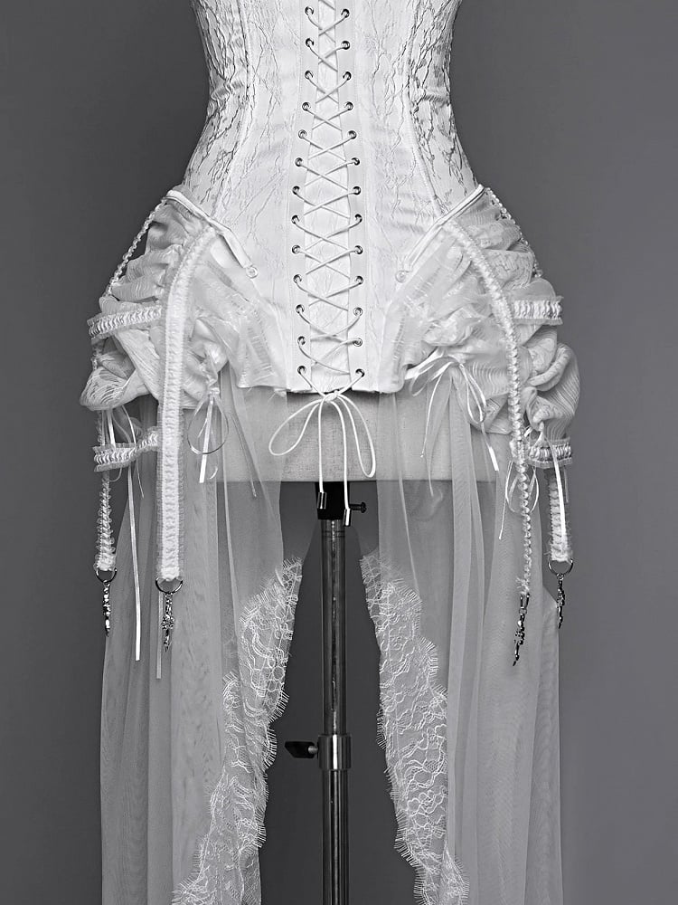 Birdcage Skirt and Bustier Corset Set White Goth Style