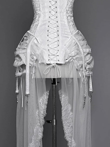 Birdcage Skirt and Bustier Corset Set White Goth Style
