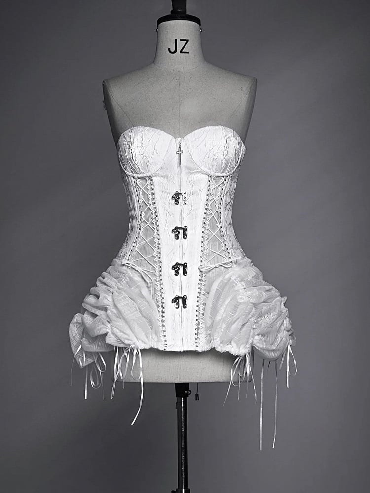 White Goth Bustier Corset Top Lace-up Back