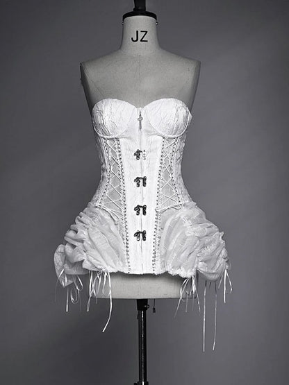White Goth Bustier Corset Top Lace-up Back