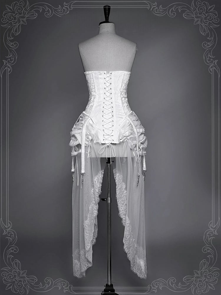 Birdcage Skirt and Bustier Corset Set White Goth Style