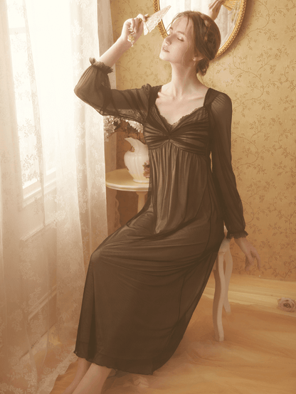 Black Gathering Details Vintage Tulle Nightgown