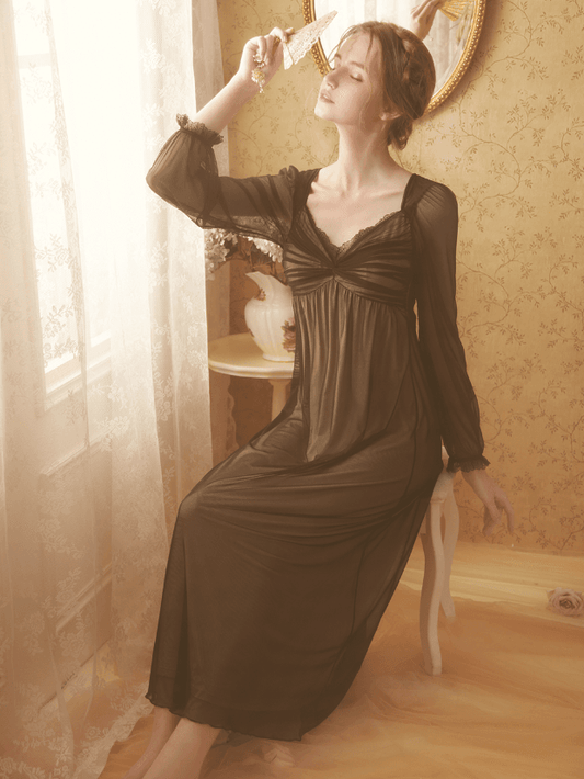 Black Gathering Details Vintage Tulle Nightgown