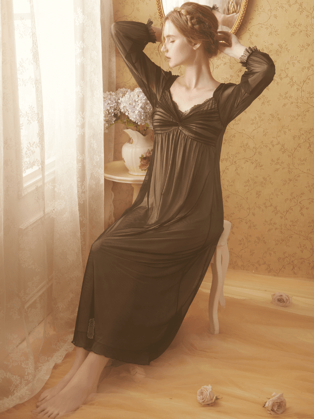 Black Gathering Details Vintage Tulle Nightgown