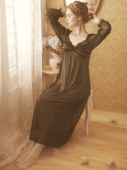 Black Gathering Details Vintage Tulle Nightgown