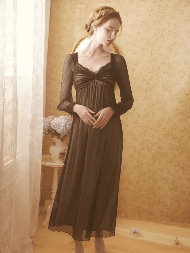 Black Gathering Details Vintage Tulle Nightgown