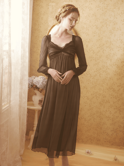 Black Gathering Details Vintage Tulle Nightgown