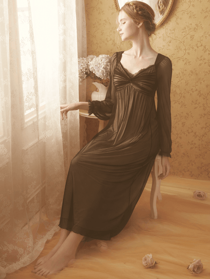 Black Gathering Details Vintage Tulle Nightgown