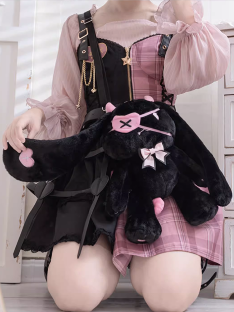 Devil Bunny Black and Pink Plush Bag