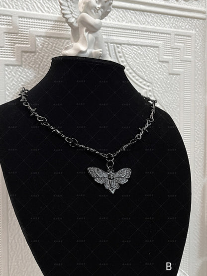 Black Thorn Design Moth / Moon Pendant Necklace