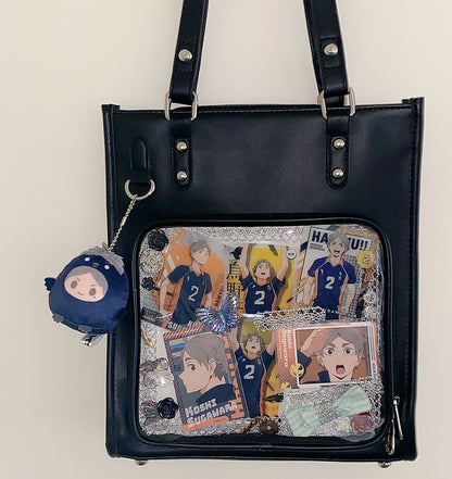 Milk White/Black Square PU Tote Ita Bag