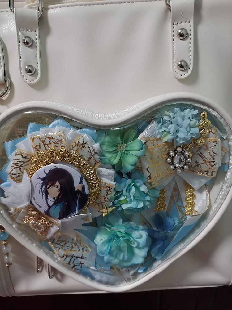 Milk White/Black Heart-shaped Window Square PU Tote Ita Bag