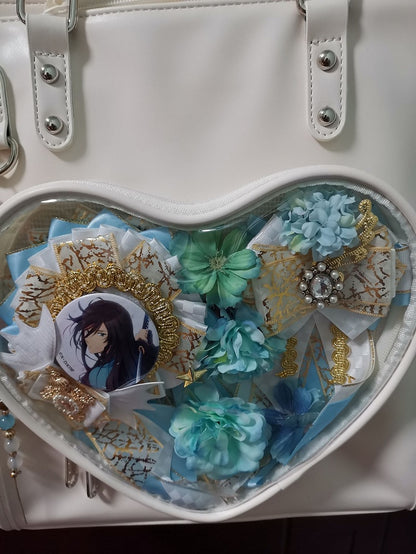 Milk White/Black Heart-shaped Window Square PU Tote Ita Bag