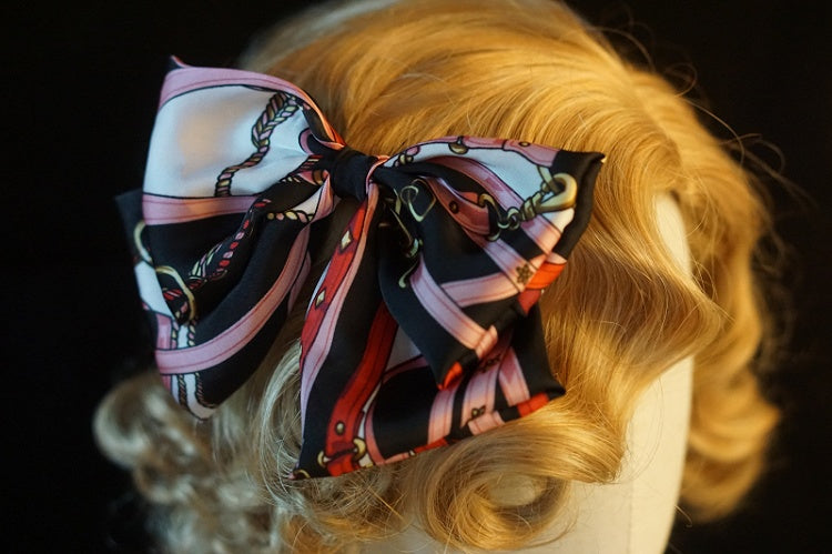 4 Color Options Handmade Striped Pattern Big Bow Hairclip