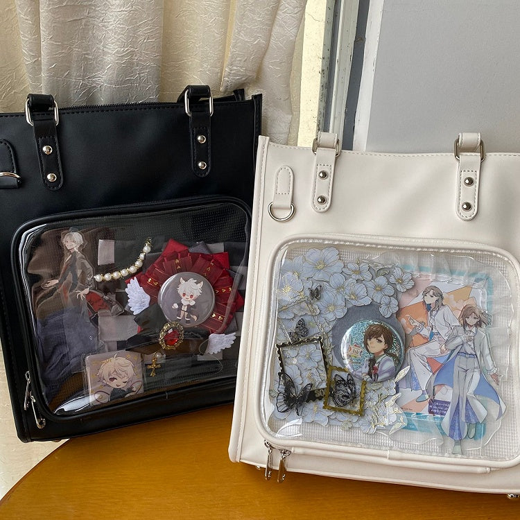 Milk White/Black Square PU Tote Ita Bag