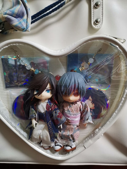 Milk White/Black Heart-shaped Window Square PU Tote Ita Bag