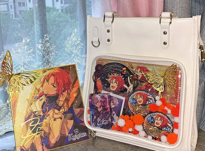 Milk White/Black Square PU Tote Ita Bag