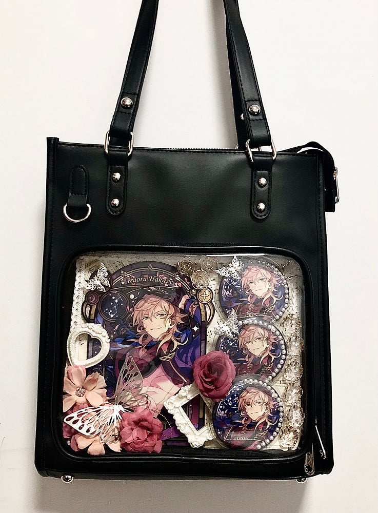 Milk White/Black Square PU Tote Ita Bag