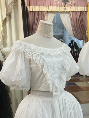 White & Pink Lace Trim Flounce Hem Vintage Southern Belles Victorian Skirt