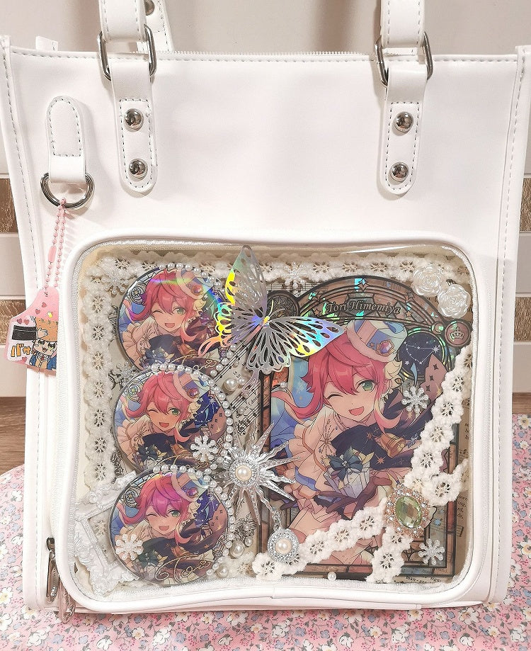 Milk White/Black Square PU Tote Ita Bag