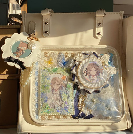 Milk White/Black Square PU Tote Ita Bag