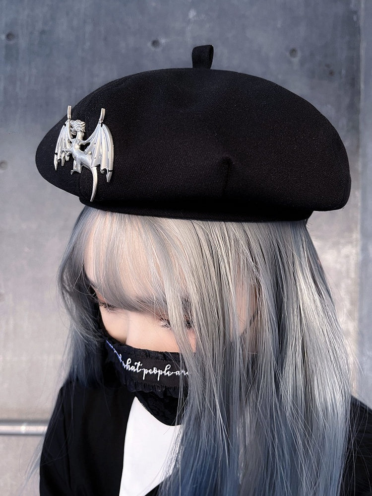 Metal Dragon Decorated Black Beret