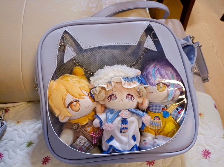 Cat Head-shaped Window Light Blue PU Square Ita Bag