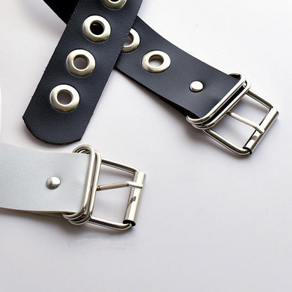 Punk Black / White PU Leg Strap