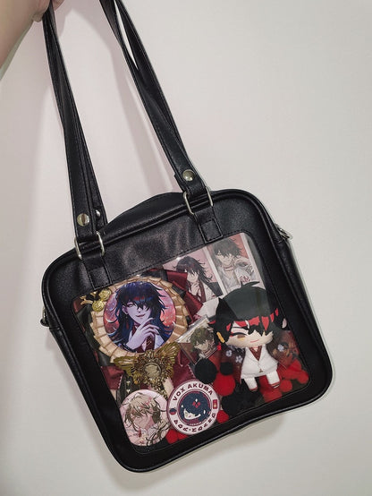 Black/White/Light Blue Square PU Tote Ita Bag