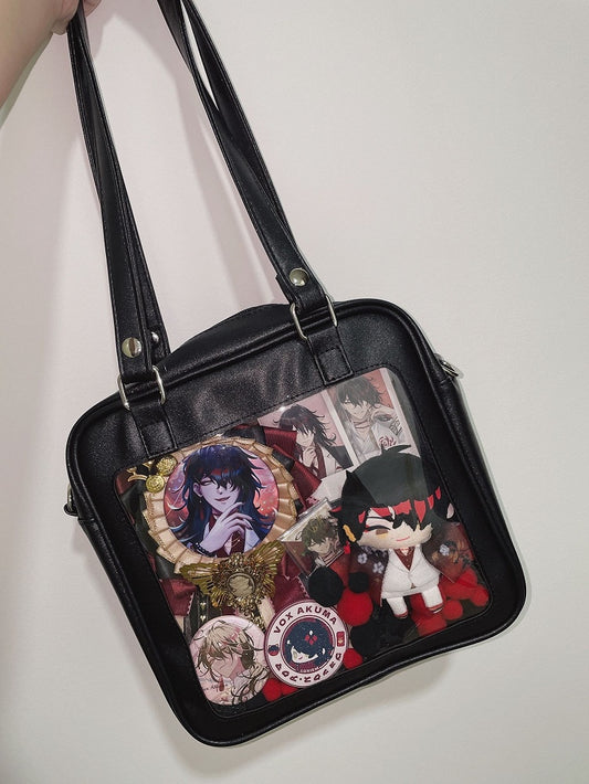 Black/White/Light Blue Square PU Tote Ita Bag