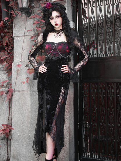 Limited Quantity Available - Romantic Goth Vampire Dress Velvet and Lace Mermaid Dress
