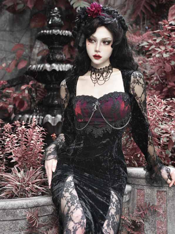 Limited Quantity Available - Romantic Goth Vampire Dress Velvet and Lace Mermaid Dress
