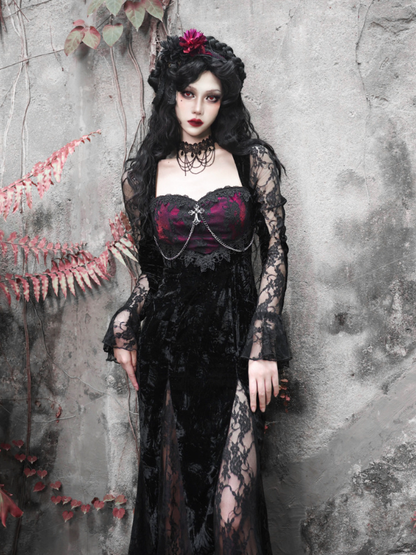 Limited Quantity Available - Romantic Goth Vampire Dress Velvet and Lace Mermaid Dress