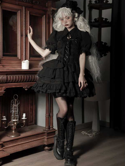 Clearance-Size M for Bust 96CM Black Gothic Chain Details Bolero