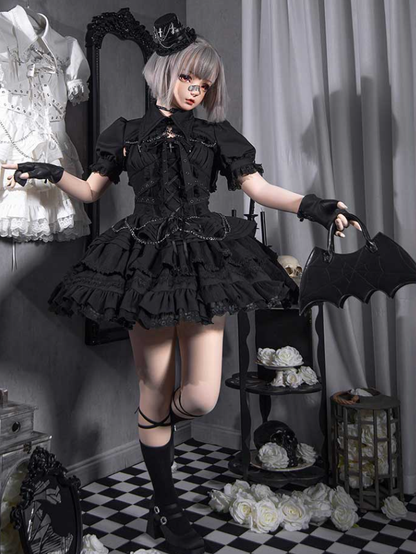 Clearance-Size M for Bust 96CM Black Gothic Chain Details Bolero